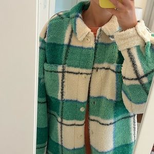 Sincerely Jules for Bandier green plaid Sherpa jacket, NWT, sold out on website